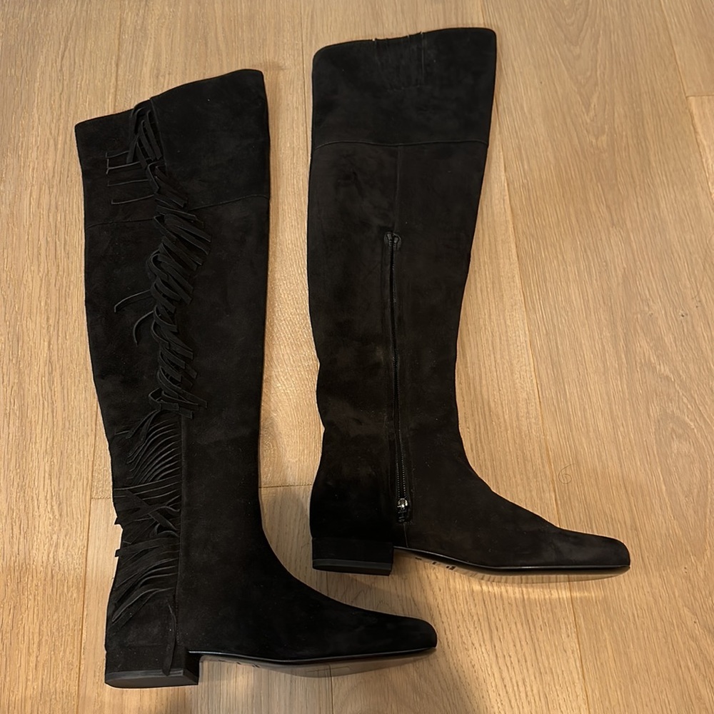 BNIB Saint Laurent (YSL) Suede Over The Knee Fringed Boots 35/5 Black
